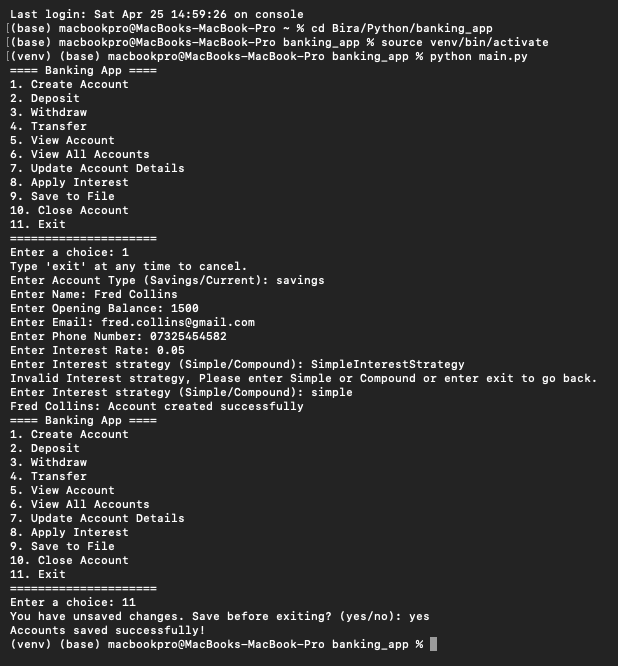 Banking CLI App - Create Account