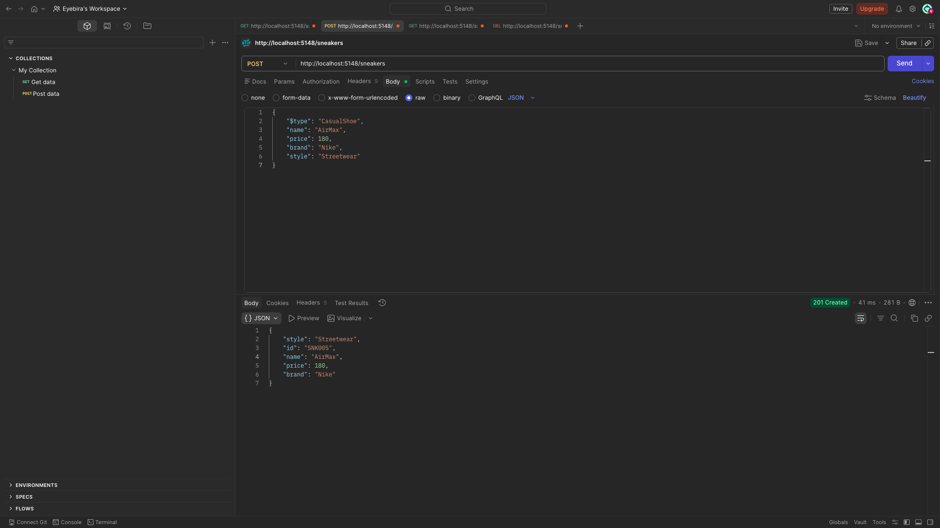 SneakerAPI - Postman POST request